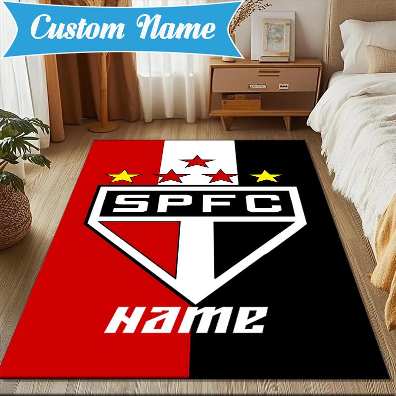 Custom Name Sao Paulo Team Spirit Rug Game Carpet, Floor Mat for Bedroom Living Room Entryway Rug, Home Decor Idea Gift for Christmas birthday