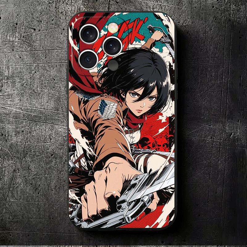 A-Атака Титанов Микаса Мягкий Чехол для Телефона для iPhone 16 16E 17 Air 15 Pro Max 14 Plus 13 Mini 11 12 7 Черный Чехол Задняя Панель