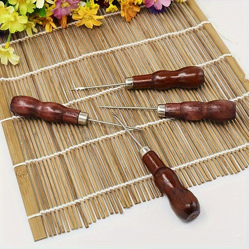 4 шт., шило с деревянной ручкой, двойное зигзагообразное отверстие для тыквы, специальное шило, сверлильный инструмент для кожи ручной работы, с шилом-крючком
