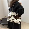 Yogodlns Large Capacity Shopper Bags For Women Winter Travel Tote Bag Cow Printing Plush Shoulder Bag Ladies Designer Handbag