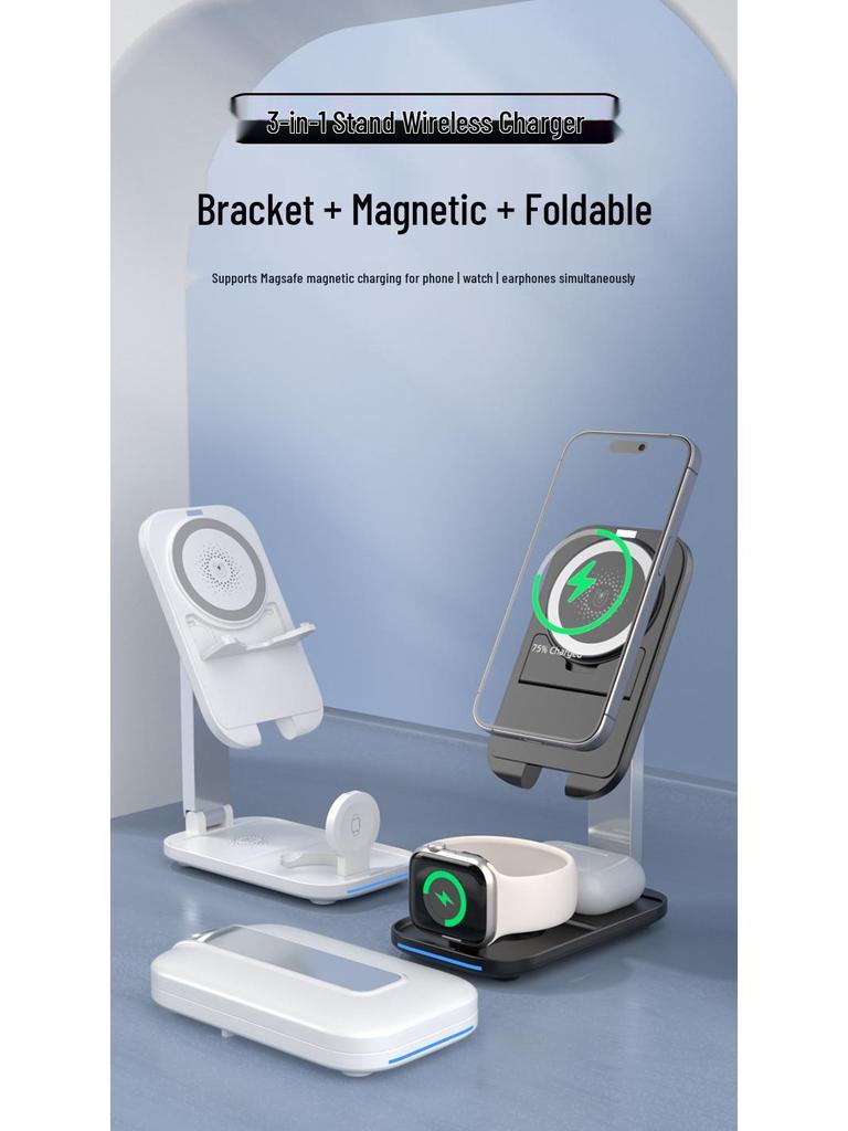 Foldable Magnetic 3-in-1 Wireless Charger for Apple Devices