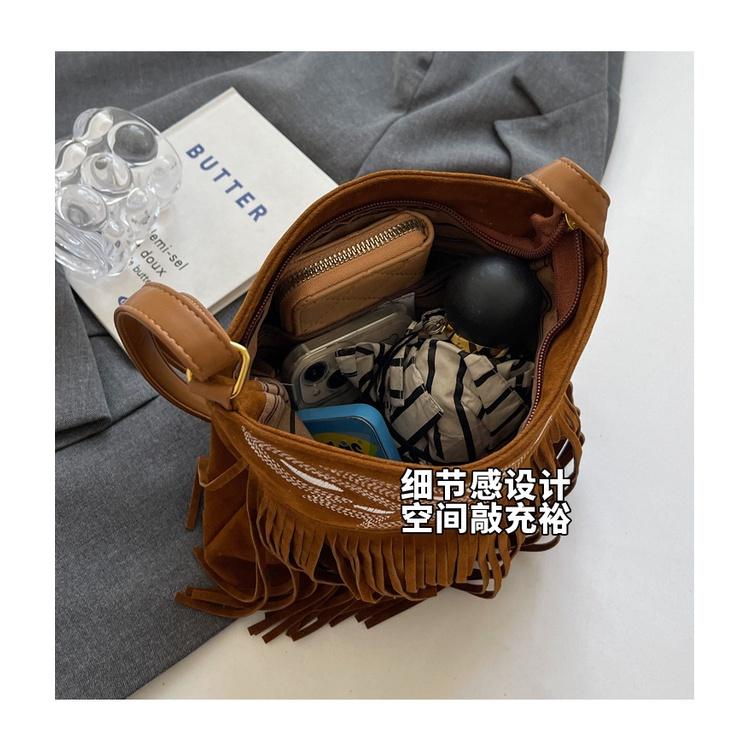 IELGY Модная матовая сумка-ведро с бахромой, сумка-мессенджер с текстурой плеча tide