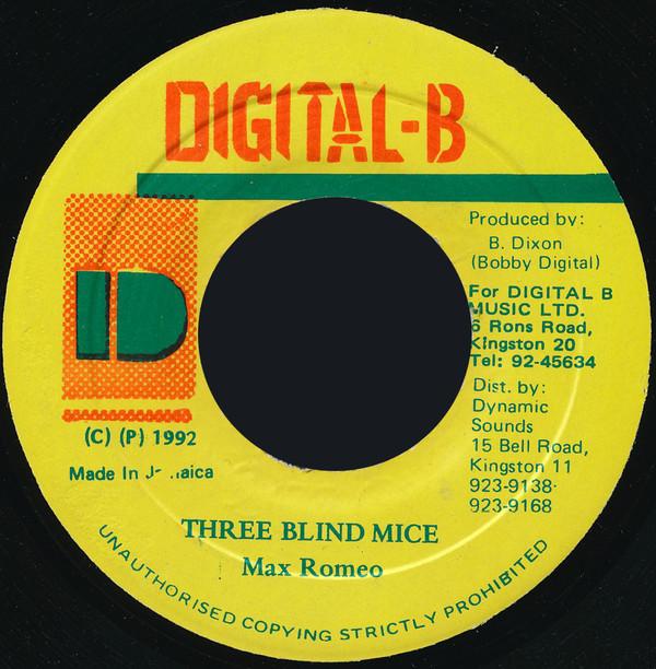 7-дюймовая пластинка MAX ROMEO Three Blind Mice NONE DigitalB 1992 Ямайка Регги Ска Даб Б/у