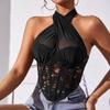 Mesh Lace Camisole Slim Fit Fishbone Corset Camisole Sweet Neck Halter Crop Tops  Ladies