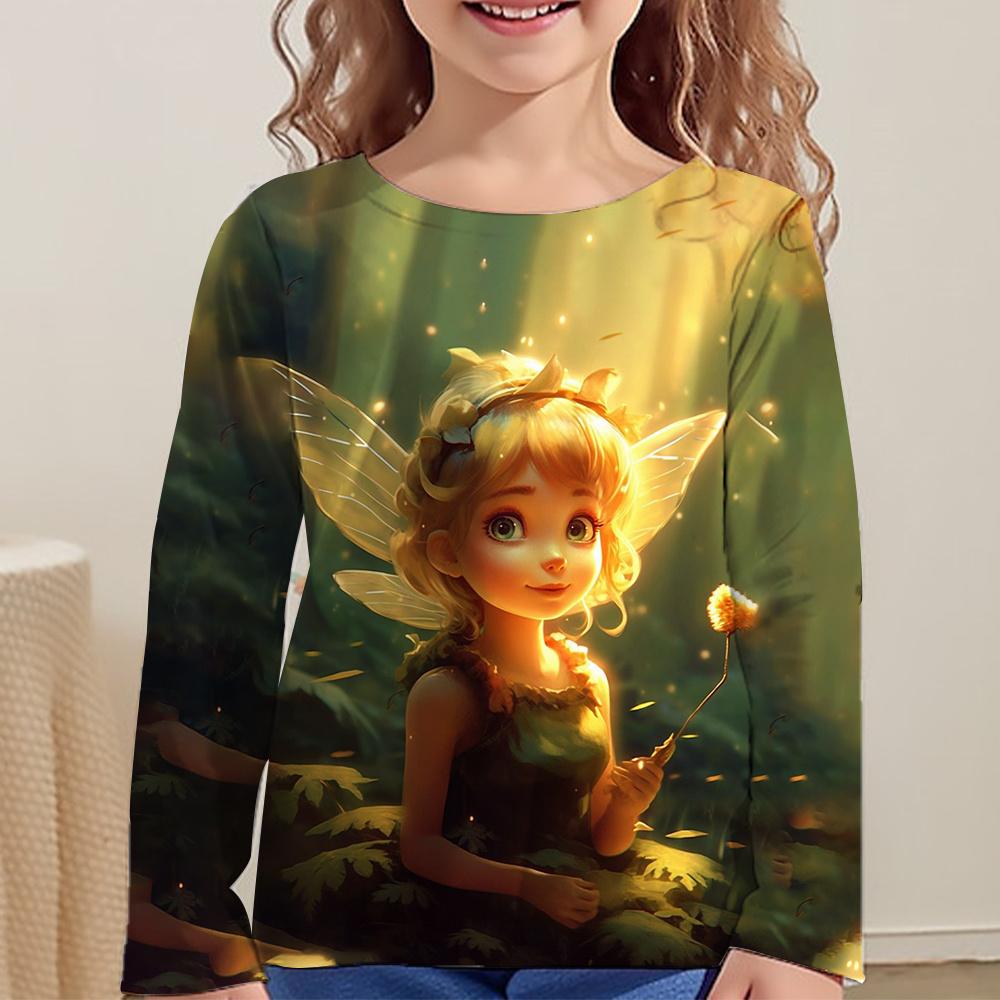 Детская одежда от 6 до 14 лет Dream Elves 3d Pattern 2023 Осенний детский топ для девочек Футболка Модные футболки с замком