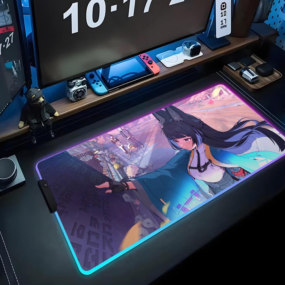 Miyabi Hoshimi Коврик для мыши RGB Игровой коврик для мыши Большой светодиодный коврик Настольный коврик для ПК Светящийся коврик для мыши Большие коврики для клавиатуры Настольный ковер С