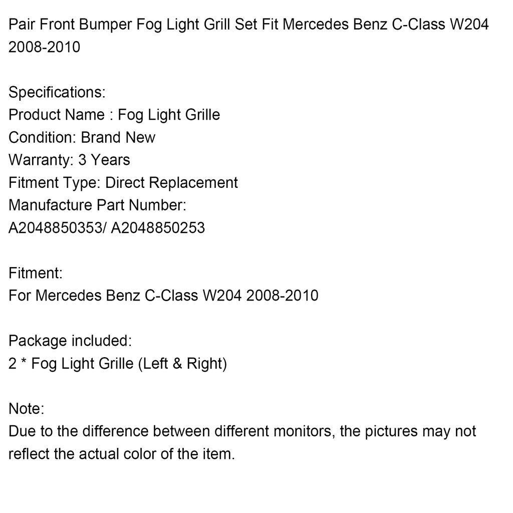 Пара решеток противотуманных фар переднего бампера подходит для Mercedes Benz C-Class W204 2008-2010