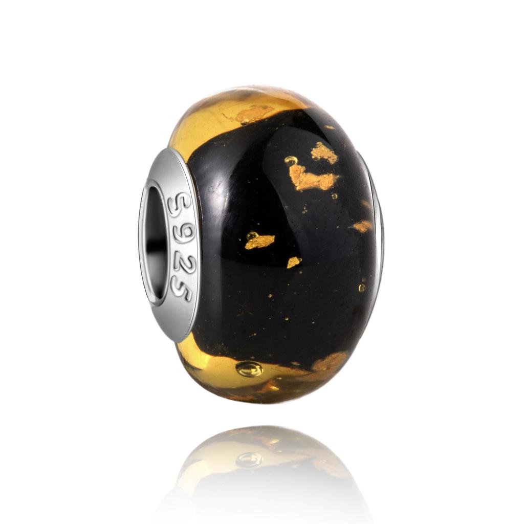 Муранское стекло Серия стерлинговое серебро 925 пробы Медный павлин синий и лепесток цветка Вращается Шарм Подходит для браслета Женские изящные циркониевые аксессуары