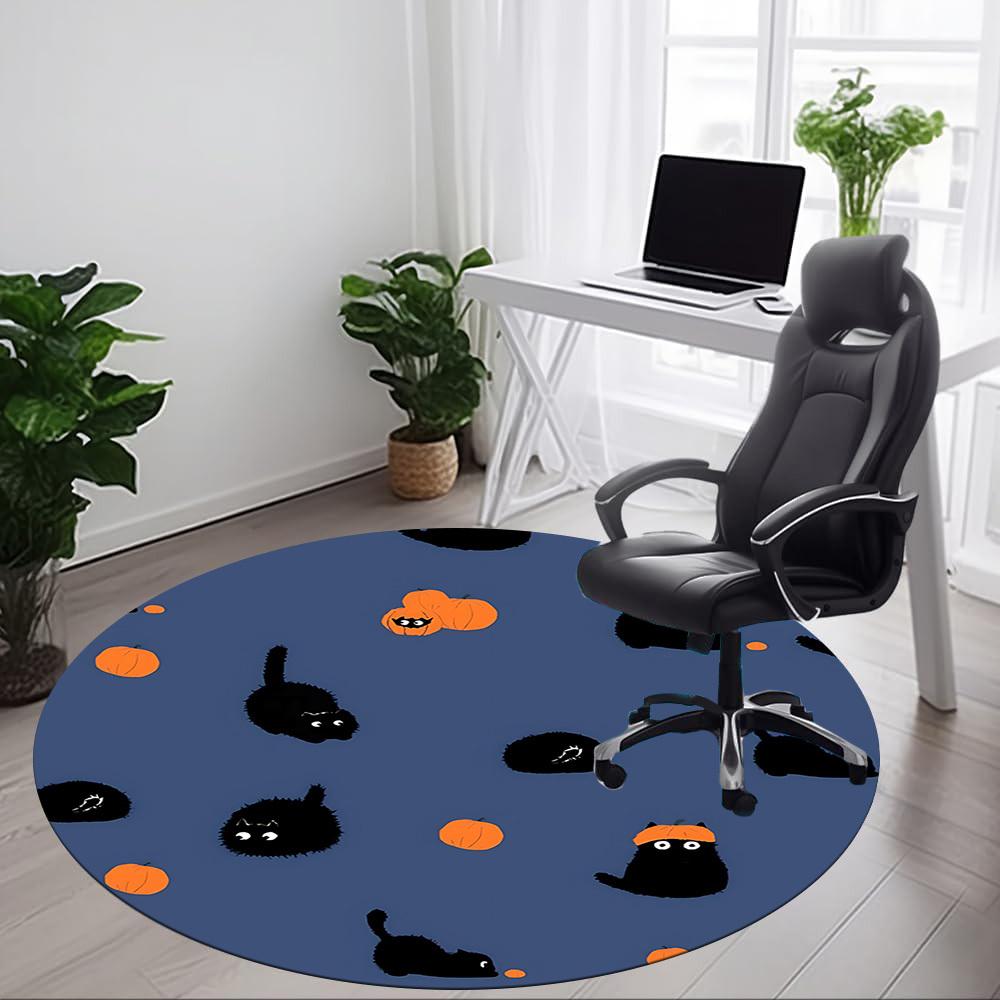 1pc Pumpkin Cats Office Round Area Rug, Under Office Chairs Bedroom Living Room Home Decor, Room Deco, Available in Various Sizes