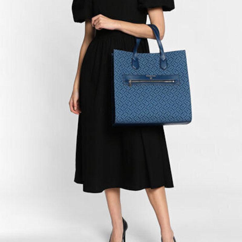 Michael Kors MK Kempner Винтажная Жаккардовая Сумка-Тоут на Широком Ремешке Женские Сумки-Тоут Светло-Голубая 30F2S4KT3J-494
