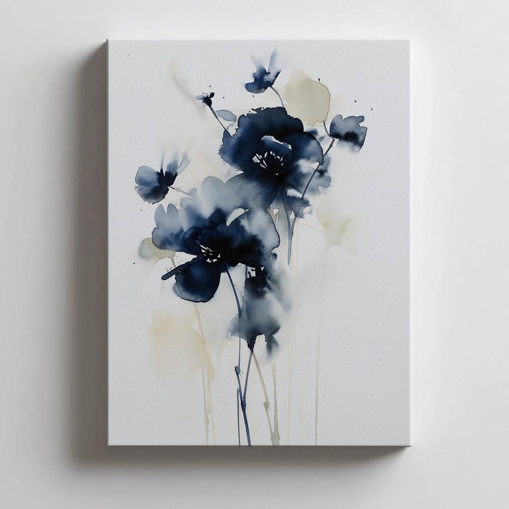 Ciemnoniebieskie Kwiaty Ciemnoniebieskie Kwiaty, 50X70 Cm, Bez Ramy, Płótno Premium Na Blejtramie