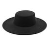 Thickened Men'S And Women'S Top Hats With 10Cm Brim, Woolen Felt Flat Top Hat, Big Brim Felt Hat