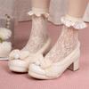 Мода 2025 Осень Зима Женские Туфли на Среднем Каблуке Лолита Искусственный Мех Милый Бант Мэри Джейн Свадебные Туфли для Невесты Косплей Вечеринка Бежевый Розовый Черный