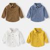 Осенняя рубашка для мальчиков в корейском стиле с отложным воротником и длинным рукавом из хлопка - Удобная, повседневная и модная