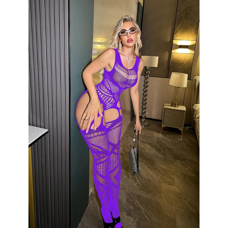 Сексуальное нижнее белье Сексуальные подвязки с открытой промежностью Прозрачные носки на шею Цельные чулки Женский полый цельный облегающий сетчатый