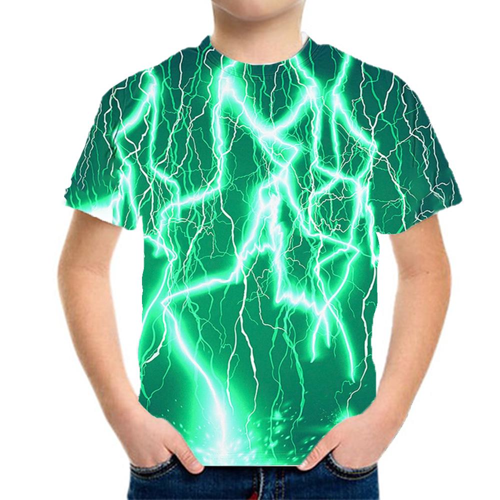 2024 Футболка с 3D принтом молнии для мальчиков с круглым вырезом - Яркая и удобная