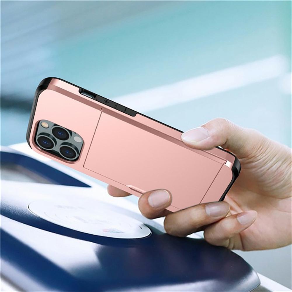AMORUS For iPhone 14 Pro Case with Sliding Card Holder PC TPU Phone Back Cover