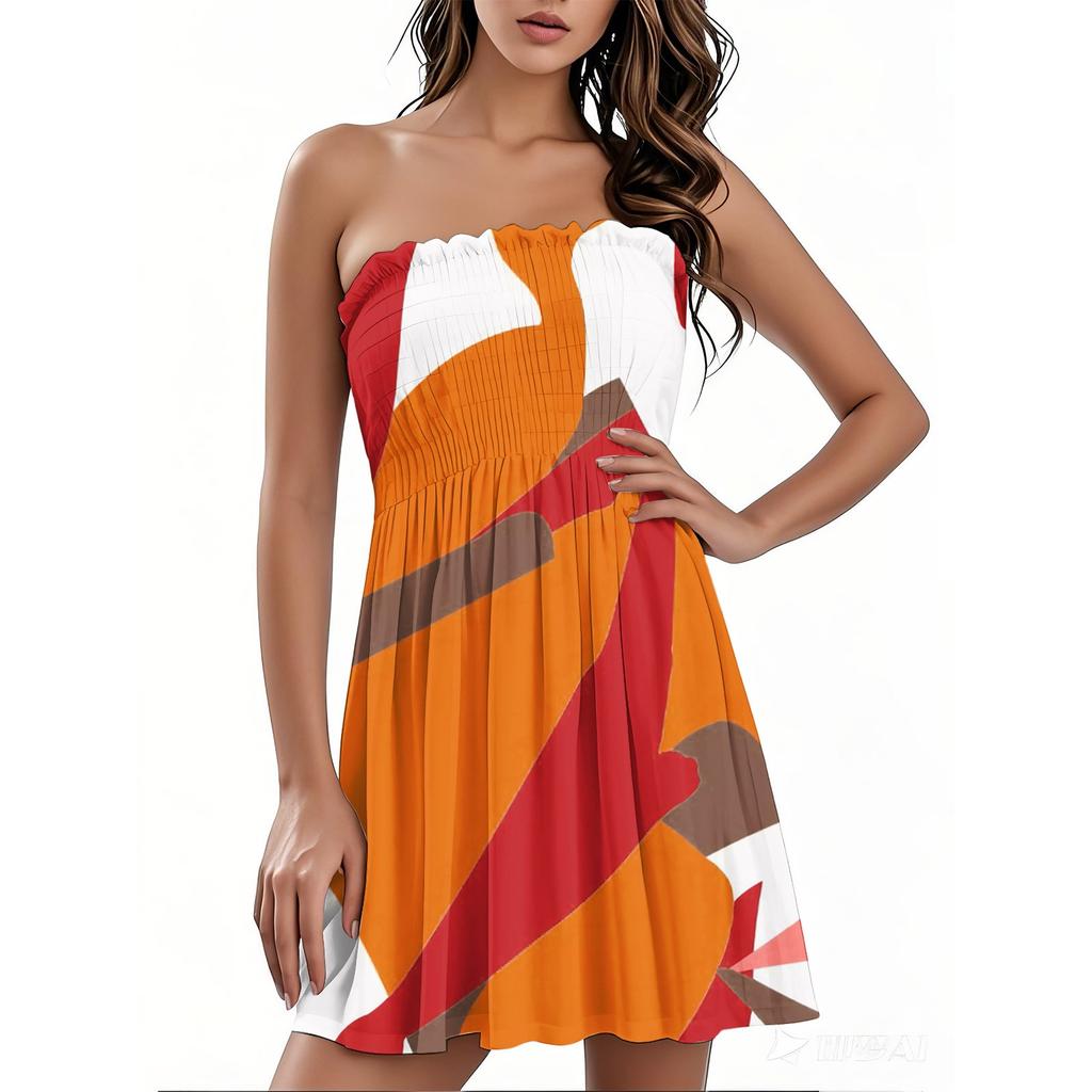 Модное женское повседневное платье-бандо с цветочным принтом без рукавов