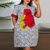 Женское летнее платье больших размеров с круглым вырезом и коротким рукавом с цветочным принтом
