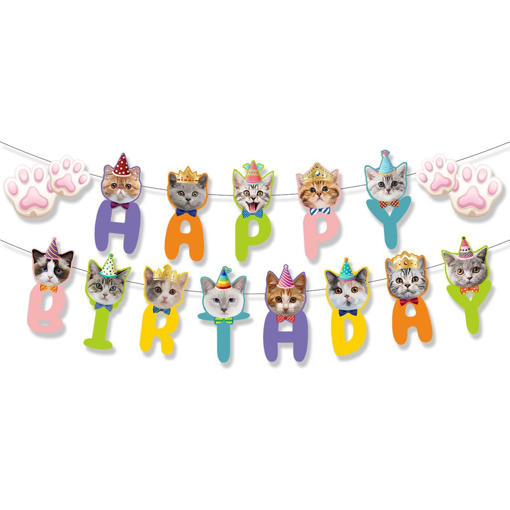 Pet Cat Birthday Flag Cat Latte Pet Birthday Party Decoration Supplies