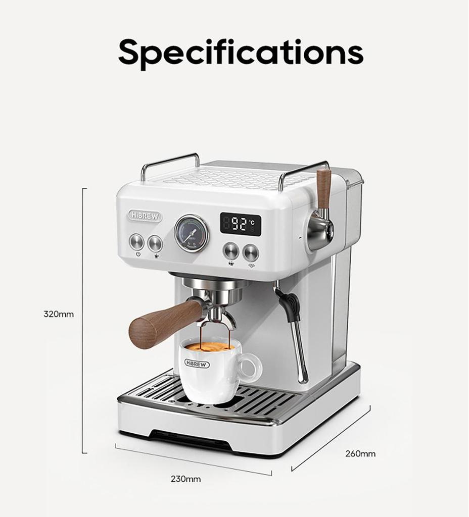 HiBREW H10Plus Espresso Coffee Machine, 20Bar Semi-Automatic Coffee Maker, Fast Heating, Temperature Control