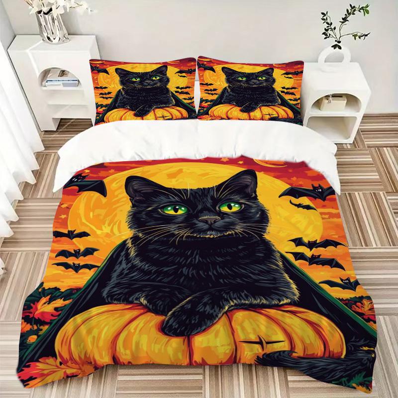 3pcs Black Cat Duvet Cover Set - Includes 1 Duvet Cover and 2 Pillowcases, No Quilt Core, All-Season Home Decor yy251111078