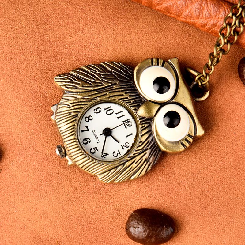 Мультяшные Женские Мужские Карманные Часы Сова Милые Мини Антикварные Бронзового Цвета Кварцевые Карманные Часы На Цепочке Для Подарка Семье На День Рождения