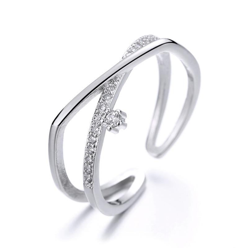 Korean Zircon Ring Personality Cross Open Adjustable Finger Rings for Women Silver Jewelry Accessories Party Gift