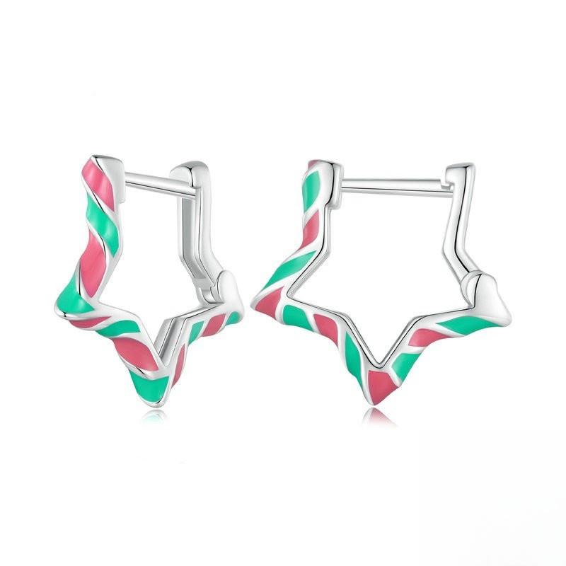 Оригинальные серьги-кольца с разноцветными капающими звездами, женские серьги-пентаграммы в рождественском стиле из стерлингового серебра 925 пробы