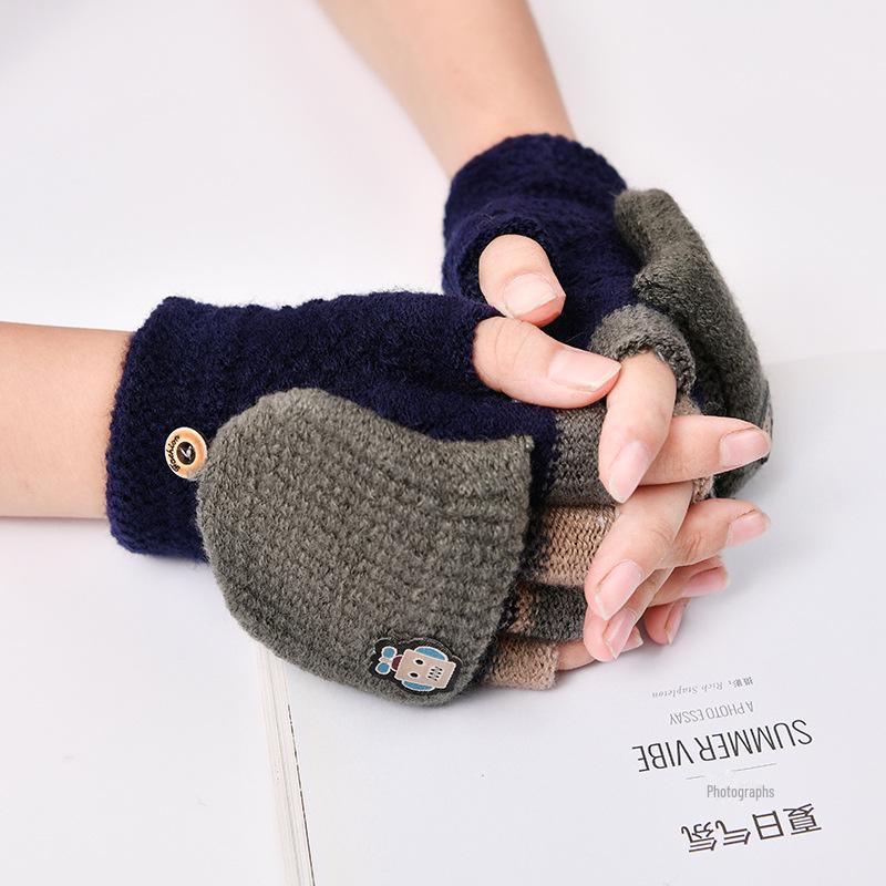 Милые детские перчатки-перевертыши с мультяшным принтом и бархатной подкладкой для тепла и защиты от холода — идеально подходят для письма осенью и зимой