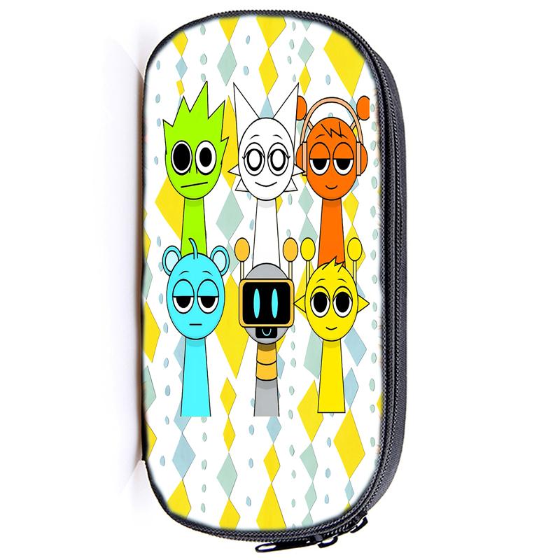 Сумка для хранения ручек Sprunki Incredibox Пенал для детей Многофункциональные косметические принадлежности для учебы Простые канцелярские принадлежности для мальчиков и девочек