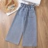 Джинсы с широкими штанинами для девочек, универсальный стиль, модные брюки для отдыха для больших детей, весенние и осенние свободные брюки с двойной талией для девочек