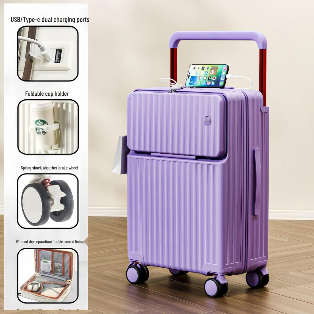 2025 Широкая выдвижная ручка Открывающийся спереди 20-дюймовый чемодан и 26-дюймовая настраиваемая тележка на универсальных колесах