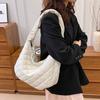 Cotton Clothes Big Bag Women's Rhombus Embroidery Thread Lazy Tote Bag 2025 New Trendy and Lightweight Shoulder Messenger Bag