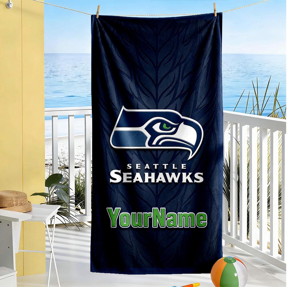 Seattle Seahawks Customizable Name Beach Towel Quickdry Soft Microfiber Suitable For Swimming Gym Camping Yoga Vacation