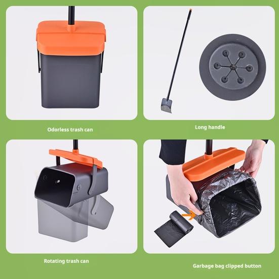 Совок для собачьих какашек, длинная ручка, вращающийся контейнер и грабли, комплект совок для собачьих какашек с 35 мешками для мусора для лужайки, двора, собачьей будки