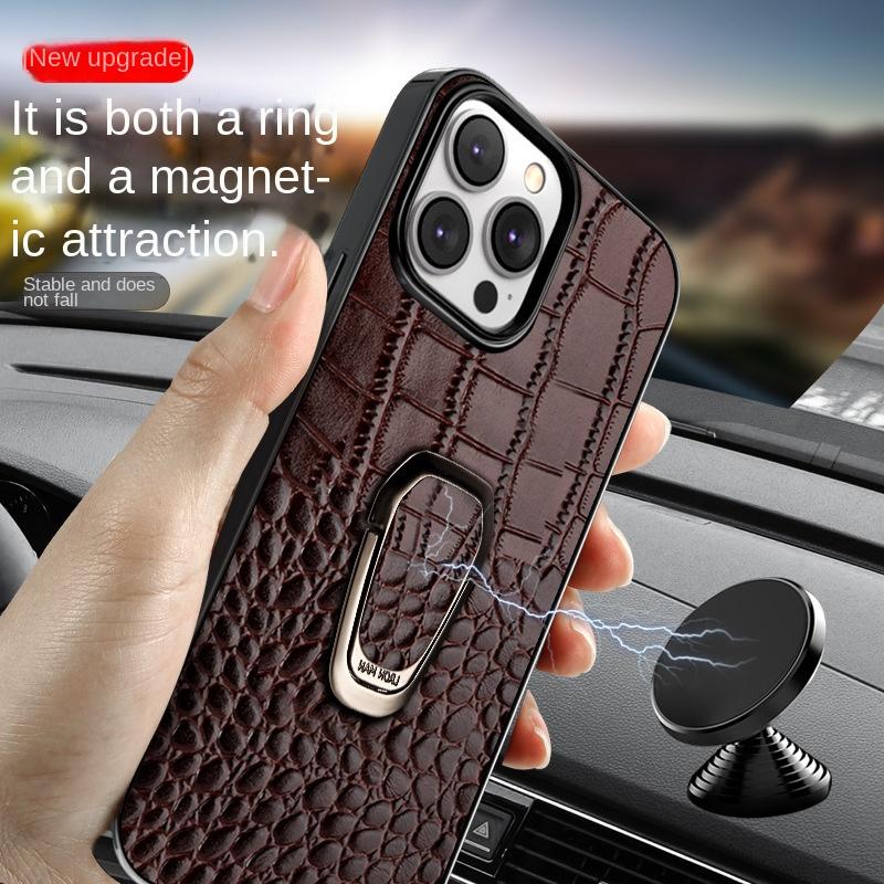 LANGSIDI Magnetic Ring Leather Case for iPhone 15 14 Pro Max 13 12 11 7 8 Plus Xs X XR SE 3 Crocodile Texture Stand Back Cover