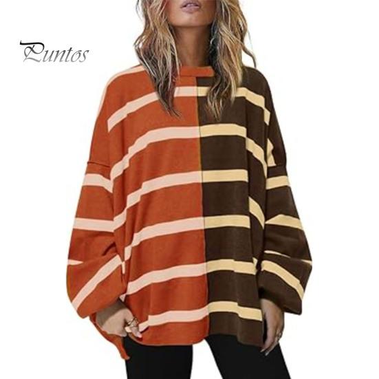 Осенне-весенний женский свитшот с цветным полосатым принтом и круглым вырезом, свободный трикотажный свитер средней длины, повседневная одежда, топ