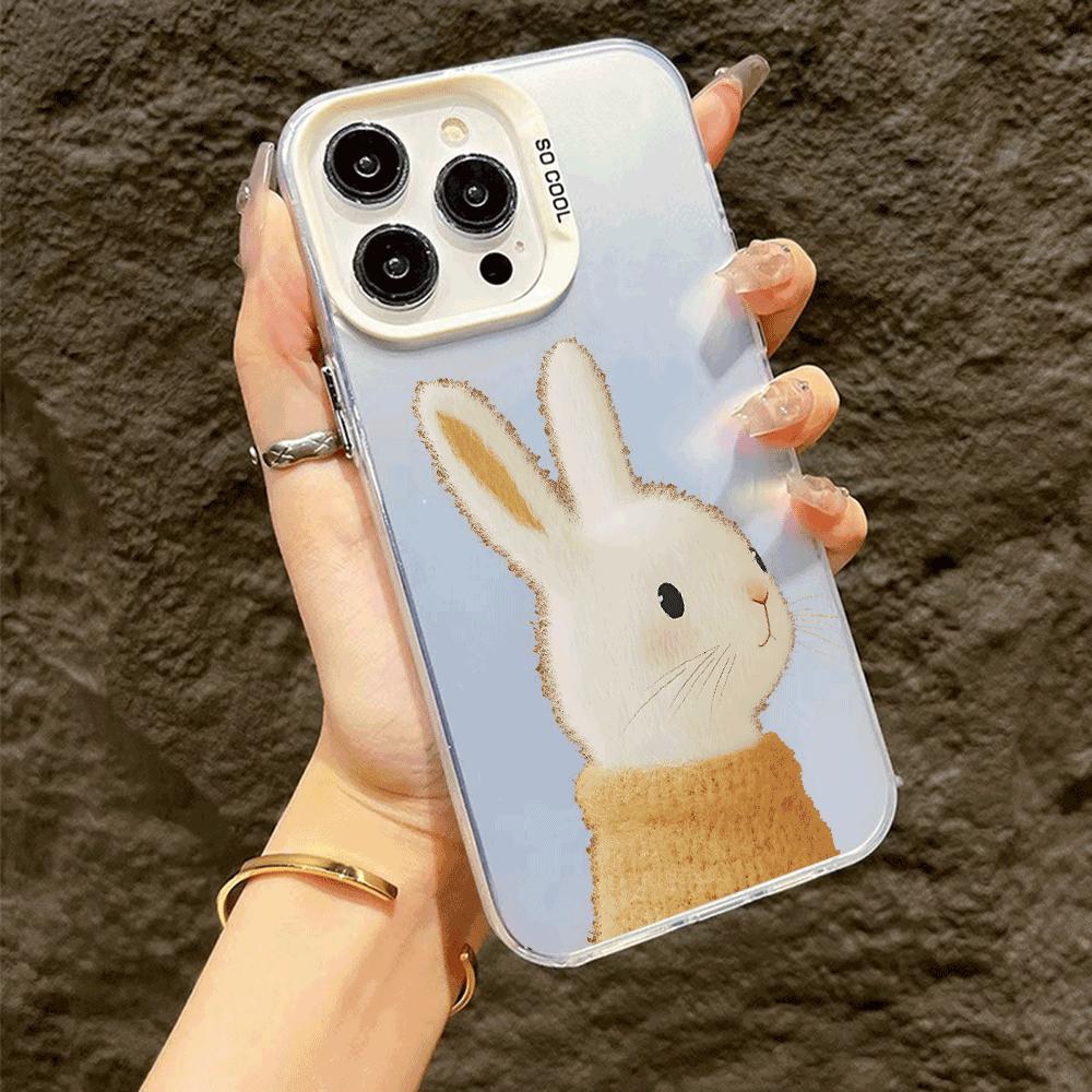 Cute Cartoon Rabbit Matte Hard Case for iPhone 16 15 14 13 12 11 Pro Max XS X XR Plus - Anti-Scratch, Shockproof, Stylish Gift