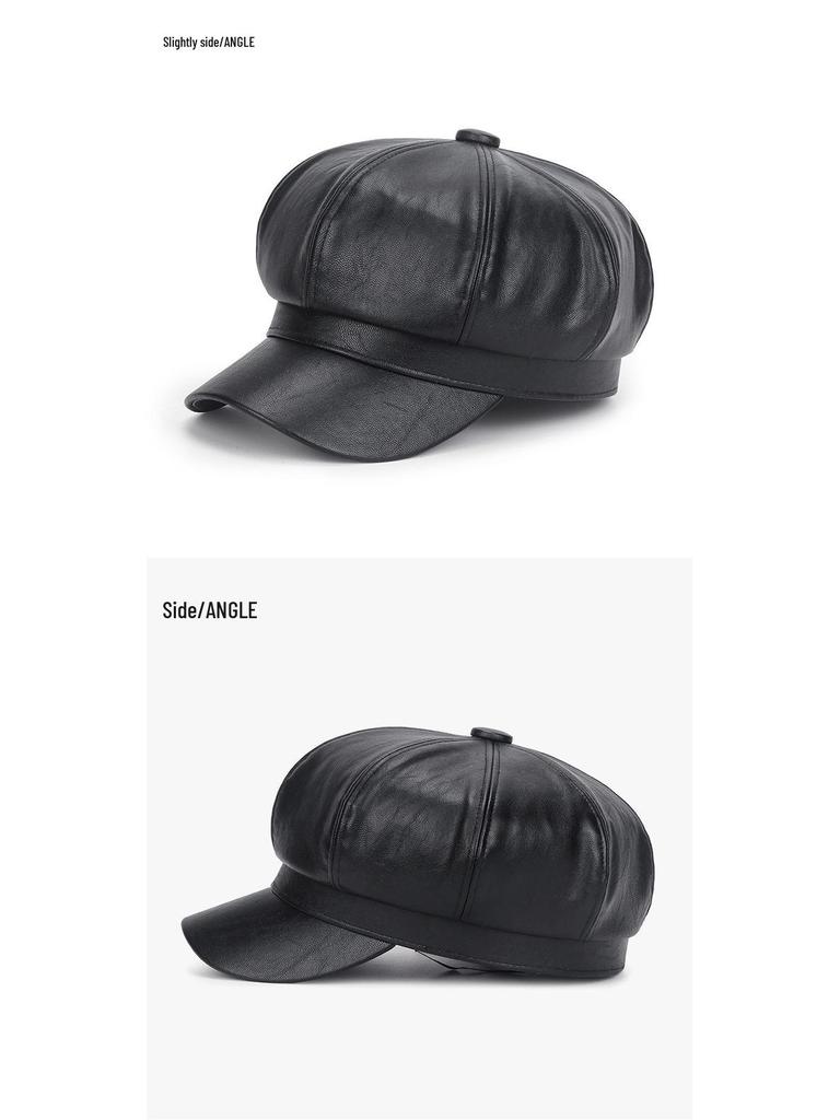 Женский ретро берет из искусственной кожи на осень и зиму - Универсальная восьмиугольная шляпа художника в корейском стиле