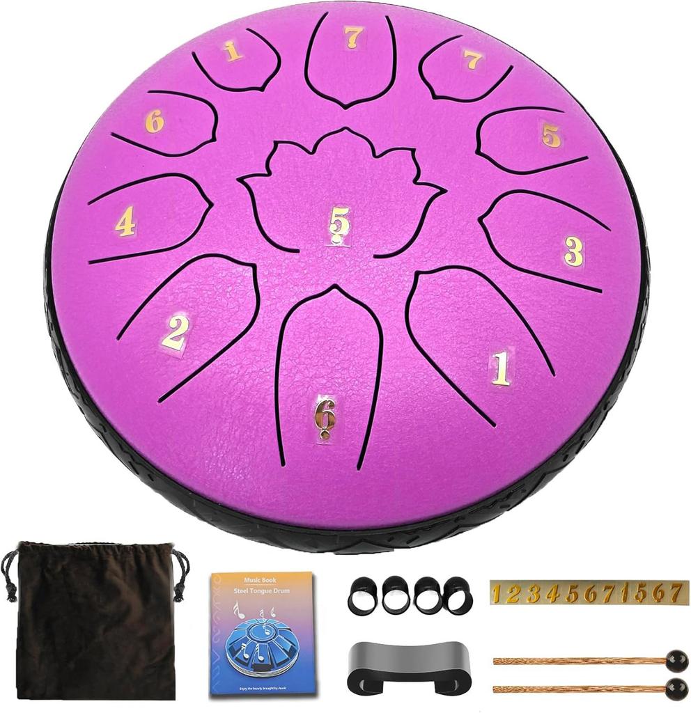 6 Inch 11 Notes Steel Tongue Drum, Glucophone Ethereal Percussion Instrument Music Drum For Yoga Meditation