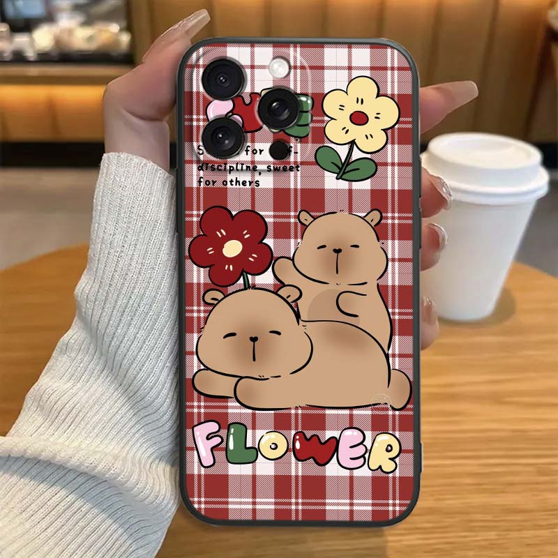 Мультяшная Аниме Капибара Арт Чехол для Телефона Для Apple iPhone 17 16 16E 15 14 13 12 11 Pro Max Plus Черный Мягкий Силикон