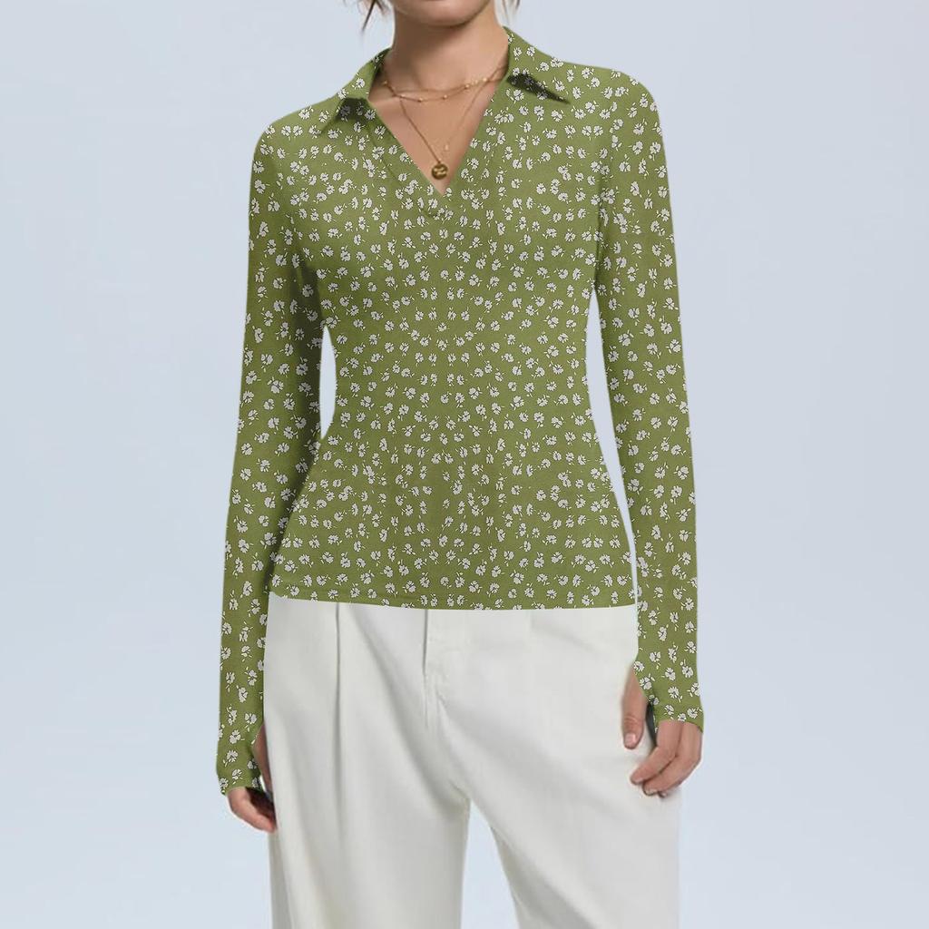 Women's Fashion Casual Print V-Neck Long Sleeve Button-Down Top