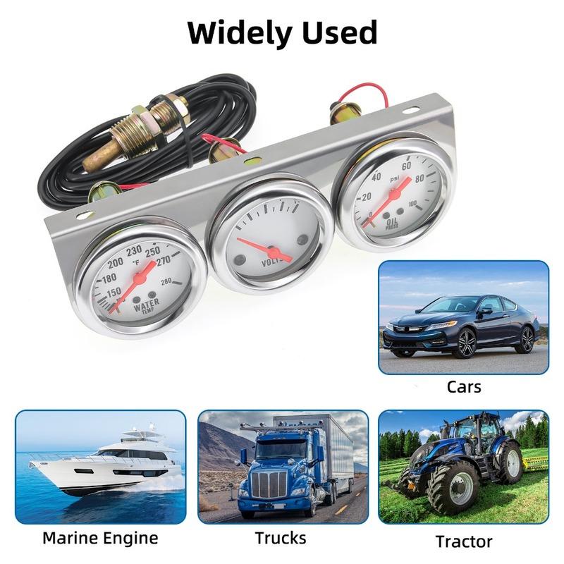 3 in 1 Triple Gauge Kit Water Temp Gauge Oil Pressure Meter Voltage With LED Light Gauge Set For Car Auto Vehicle Accessories