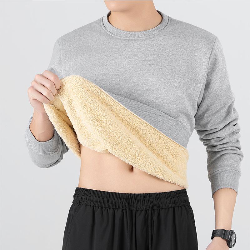 Мужская зимняя велюровая терморубашка с круглым вырезом, мужской свитер из овечьей шерсти