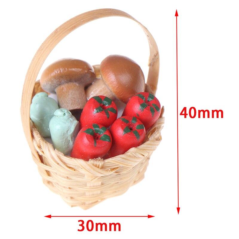 1:12 Mini Simulation Artificial Fruits and Vegetables Doll House Vegetable Bamboo Basket Miniature Accessories for Children