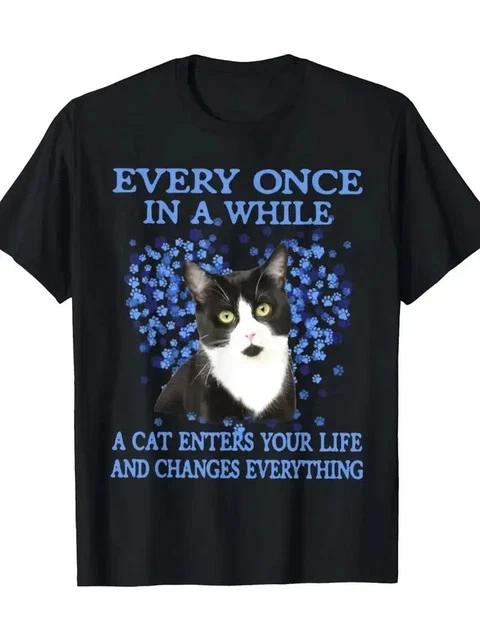Men's Casual 100% Cotton T-Shirt with Inspirational Cat Prin Size L & XL T-Shirt