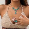 Этнические комплекты ювелирных изделий Vinatge, модные роскошные бирюзовые камни, кулон, ожерелье, комплект серег, элегантные женские обручальные кольца, ювелирные изделия, подарок