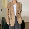 Womens Solid Simple Classic Notched Double Breasted Autumn Loose Outwear Ladies All-match Casual Daily Harajuku Trendy Blazers