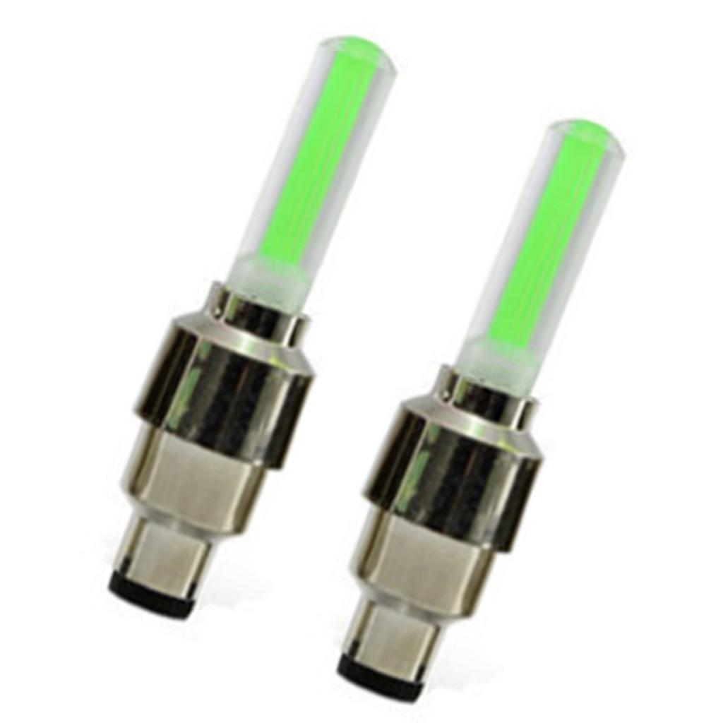 2PCS Motorcycle Wheel Light Tire Valve Stem Cap Lamp Night Riding Decoration Universal for Car Bike Bicycle Green